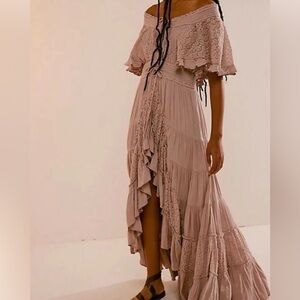 Free People Pink Off-Shoulder Maxi Dress in the color cashmere